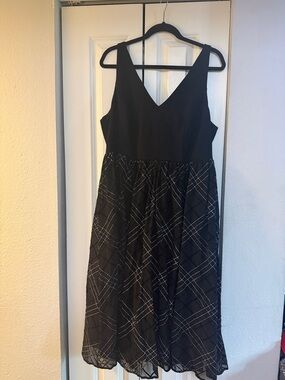 torrid Black V-Neck Midi Dress with Plaid Sheer Skirt